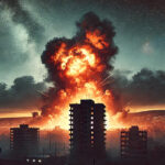 Artist rendition of Israeli Airstrike on Journalist Compound