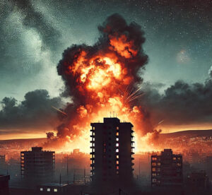 Artist rendition of Israeli Airstrike on Journalist Compound